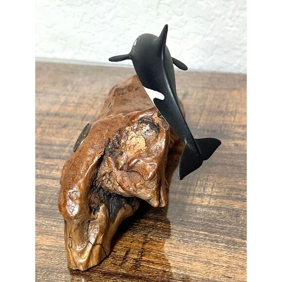 John Perry Orca Sculpture Burlwood Base Vintage Killer Whale Figurine Ocean Art - Picture 7 of 11